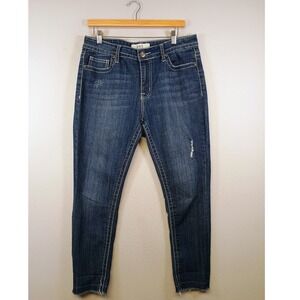 Western Boho VGS Womens Size 10 Blue Embroidered‎ Contrast Stitch Skinny Jeans